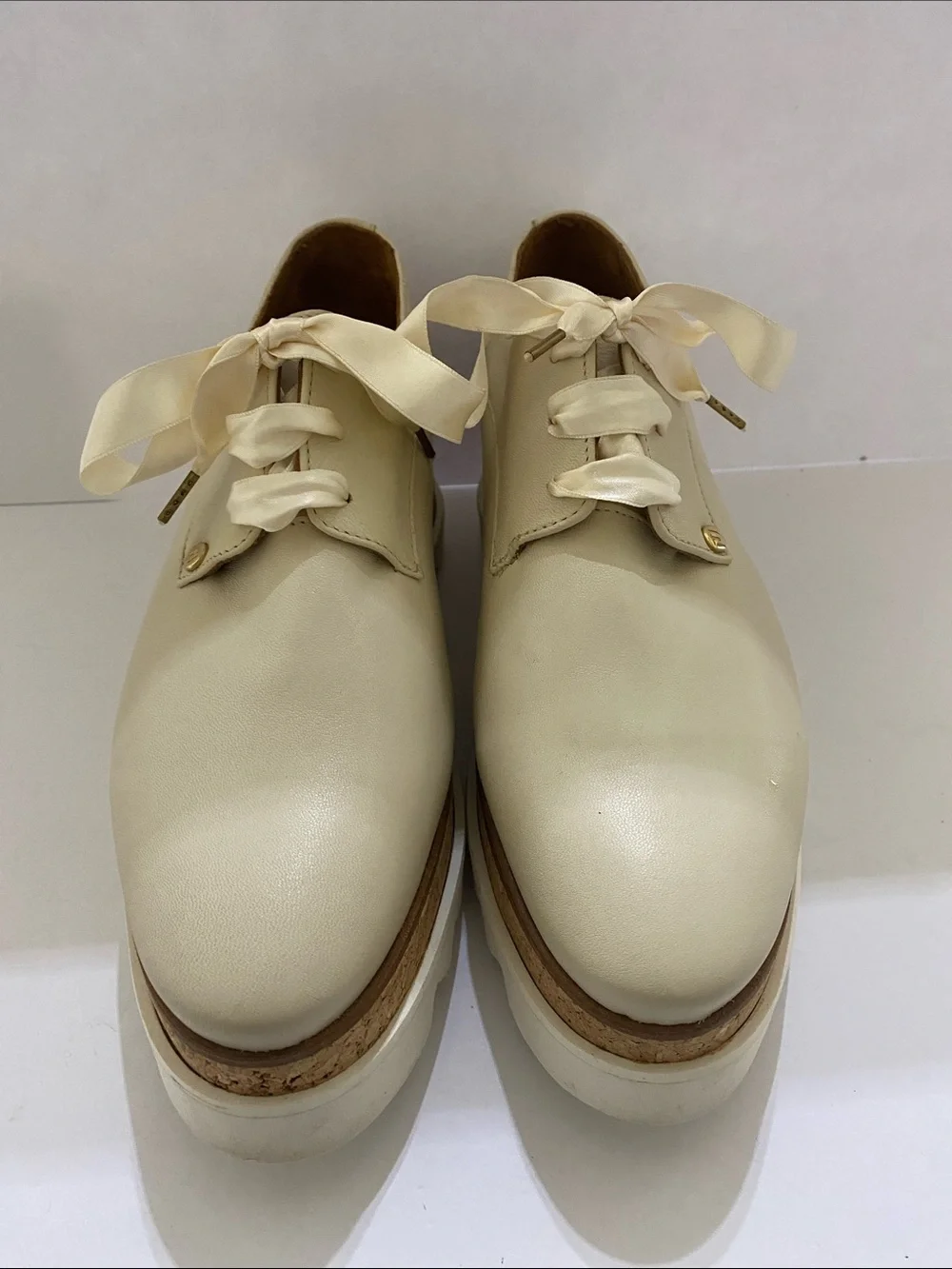 Trussardi Cream Platform Lace-Up Oxfords with Cork Midsole